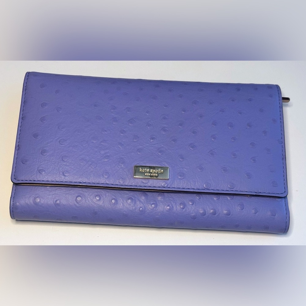 Kate Spade Trifold Wallet - Purple - Ostrich Texture Leather - Picture 2 of 11